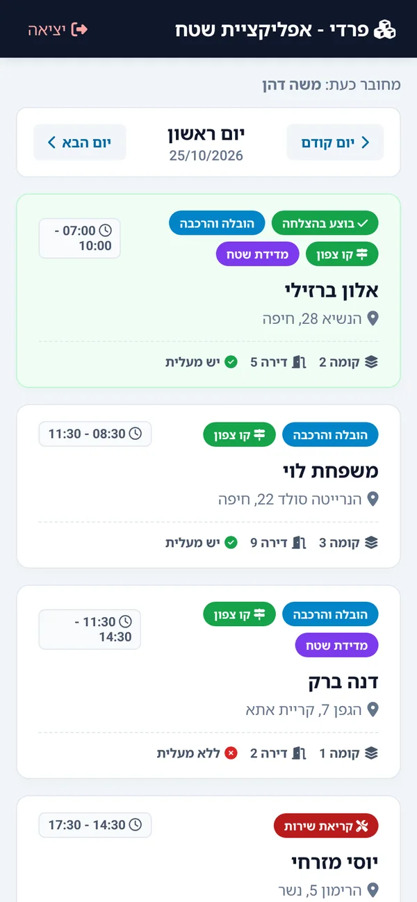 Fredi mobile app - a driver’s daily list of stops