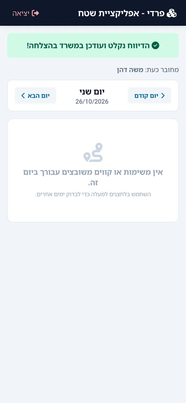 Fredi mobile app - sent confirmation and a day with no tasks