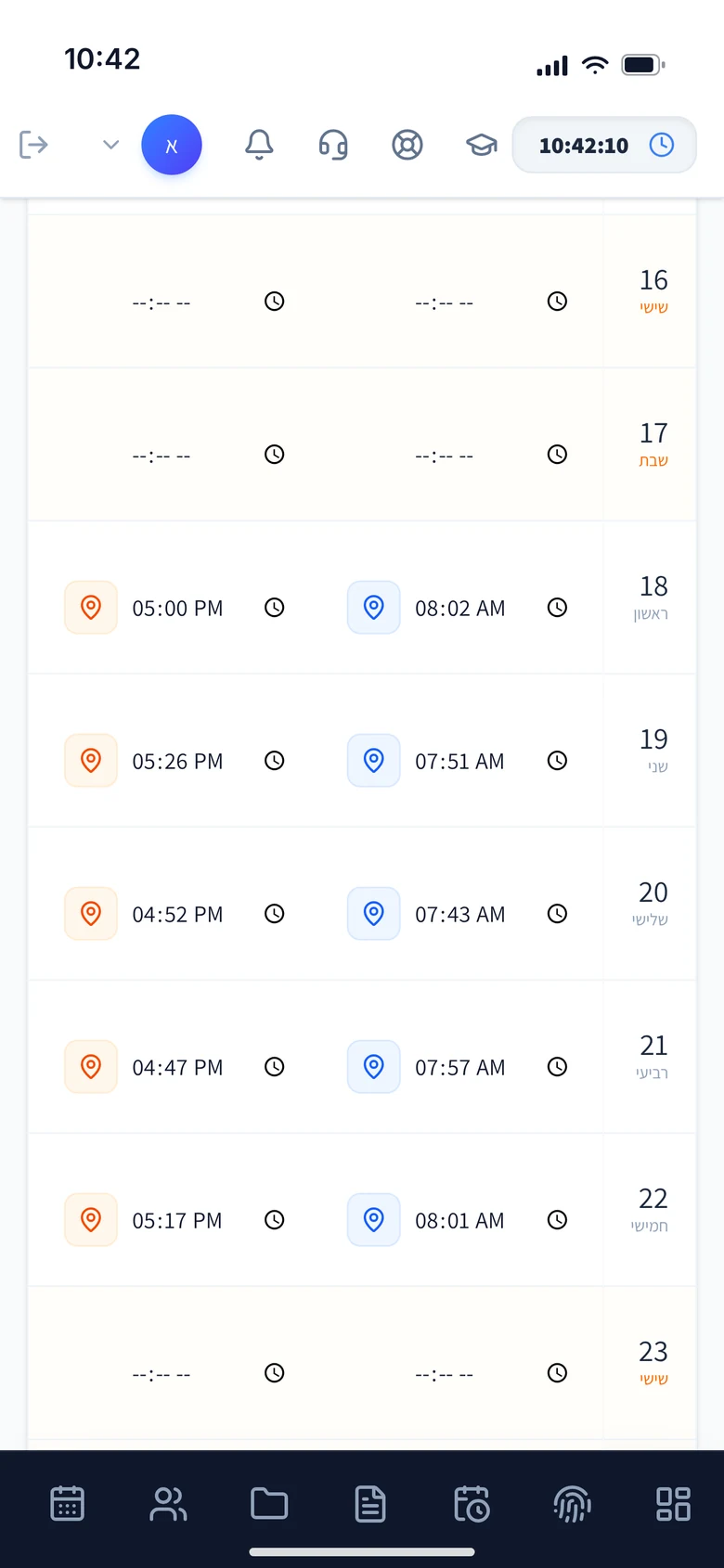 Just-In app: a manager editing a timesheet