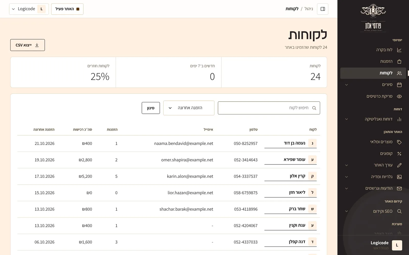צילום מסך: ניהול לקוחות.